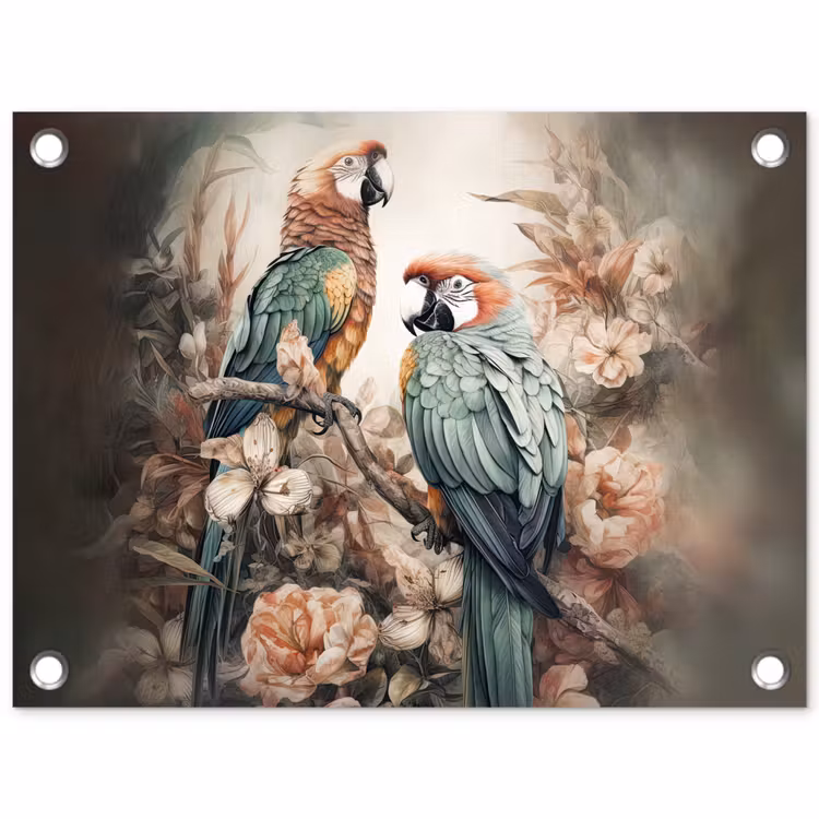 Tuinposter - Papegaaien - Vogels - Natuur - Bloemen — 1