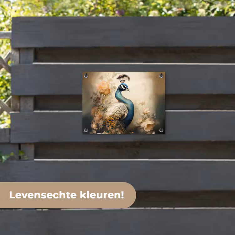 Tuinposter - Pauw - Pauwenveren - Bloemen - Vogels - Botanisch — 6
