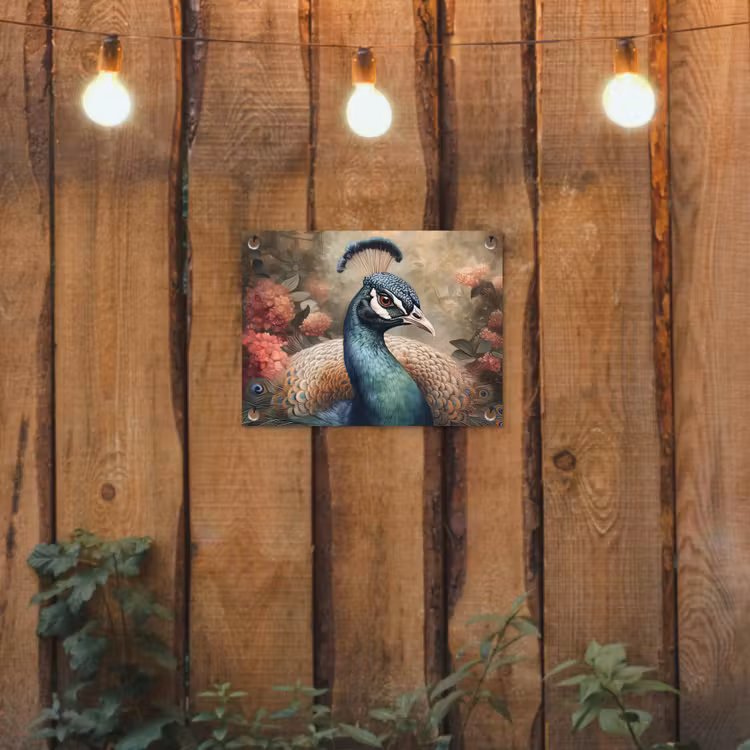 Tuinposter - Pauw - Vogel - Bloemen - Planten - Pauwenveren — 3