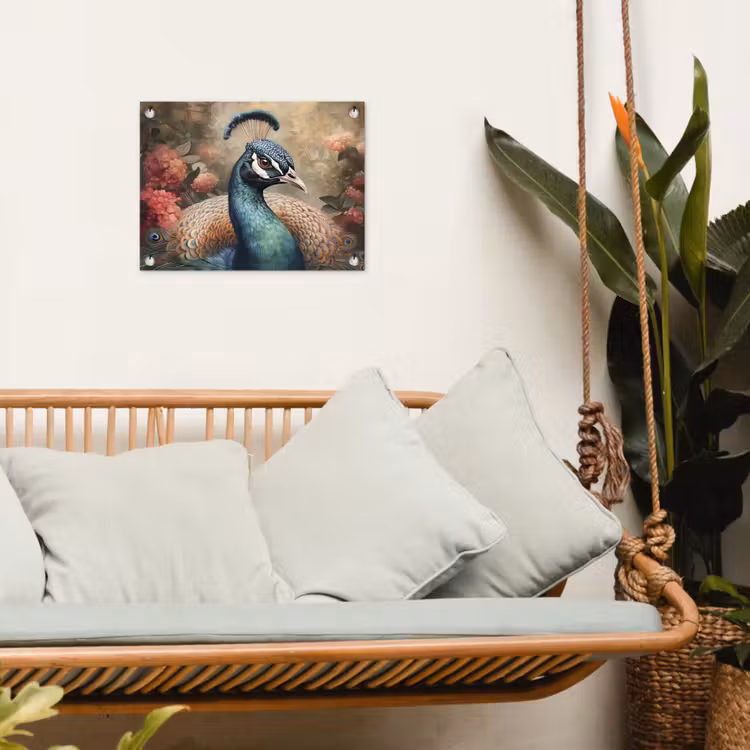 Tuinposter - Pauw - Vogel - Bloemen - Planten - Pauwenveren — 4