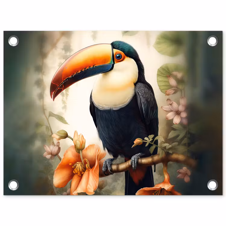 Tuinposter - Toekan - Vogel - Bloemen - Planten — 1
