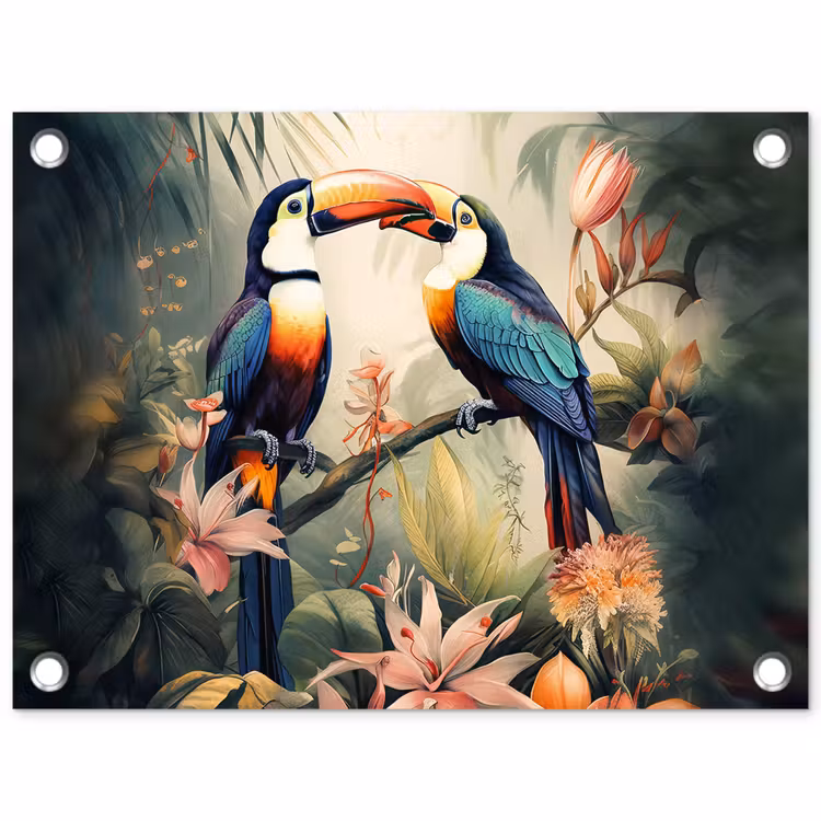 Tuinposter - Toekan - Vogels - Bloemen - Natuur - Jungle — 1