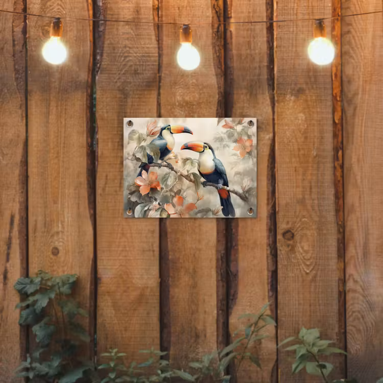 Tuinposter - Toekan - Vogels - Bloemen - Tak — 2