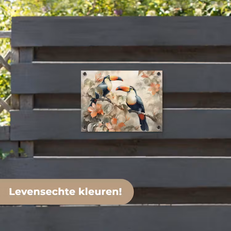 Tuinposter - Toekan - Vogels - Bloemen - Tak — 6