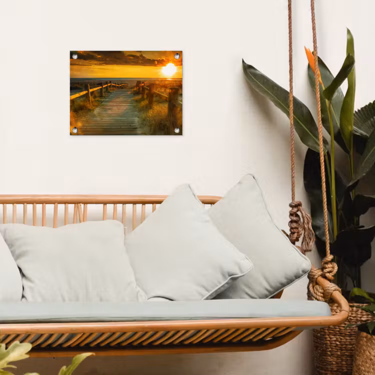 Tuinposter - Zon - Strand - Duin - Horizon - Gras - Pad - Oranje — 4