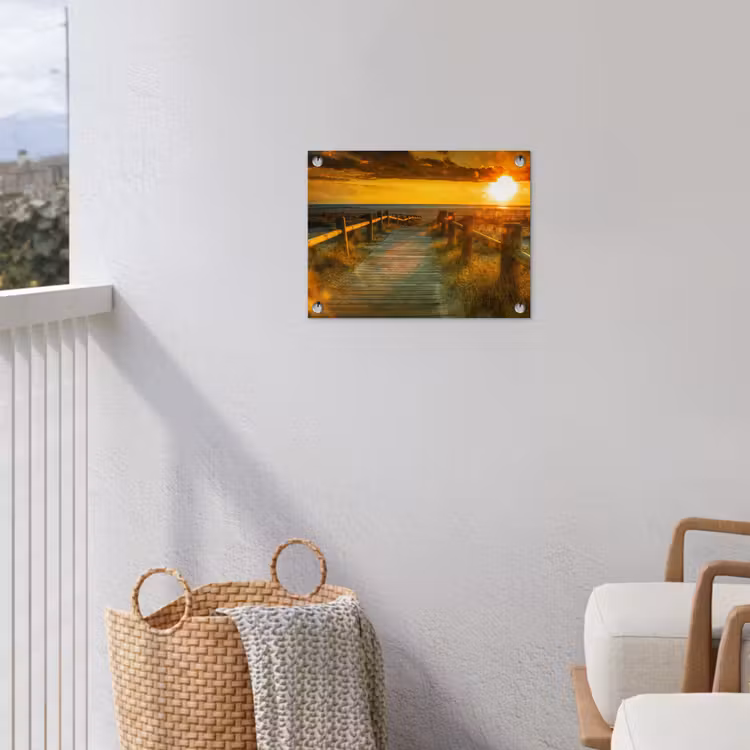 Tuinposter - Zon - Strand - Duin - Horizon - Gras - Pad - Oranje — 5