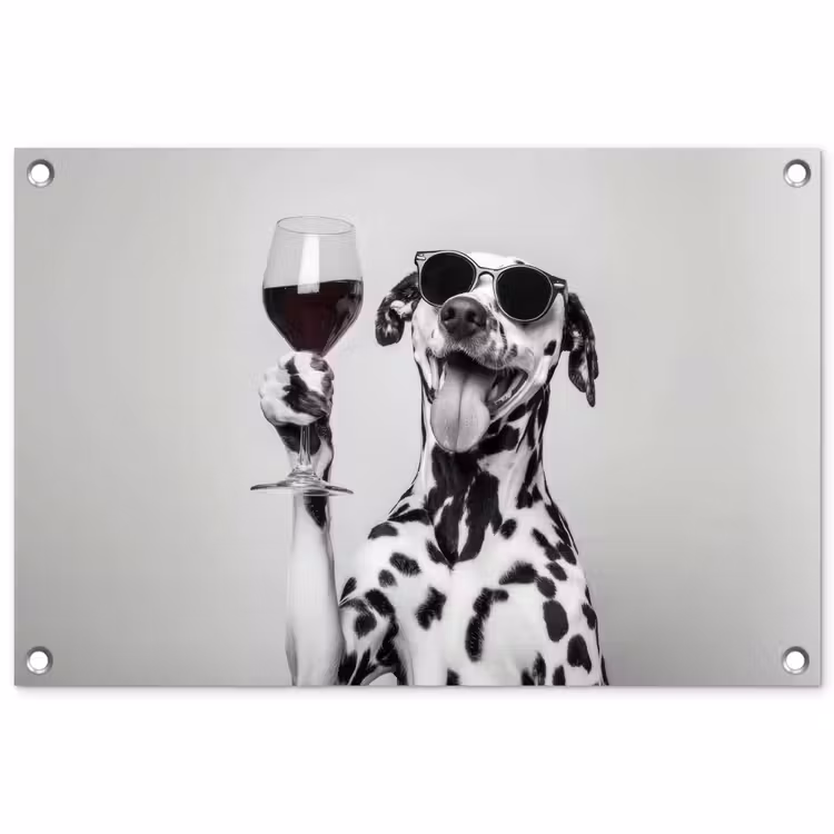 Tuinposter - Zonnebril - Dalmatiër - Wijnglas - Tong — 1