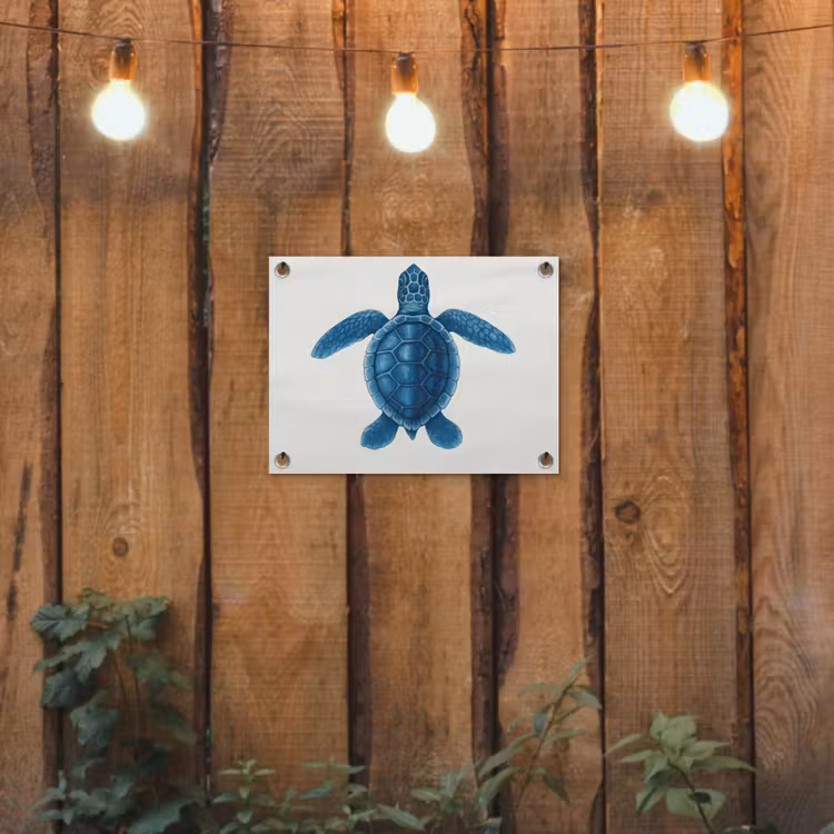 Tuinposter - Schildpad - Blauw - Schild — 3