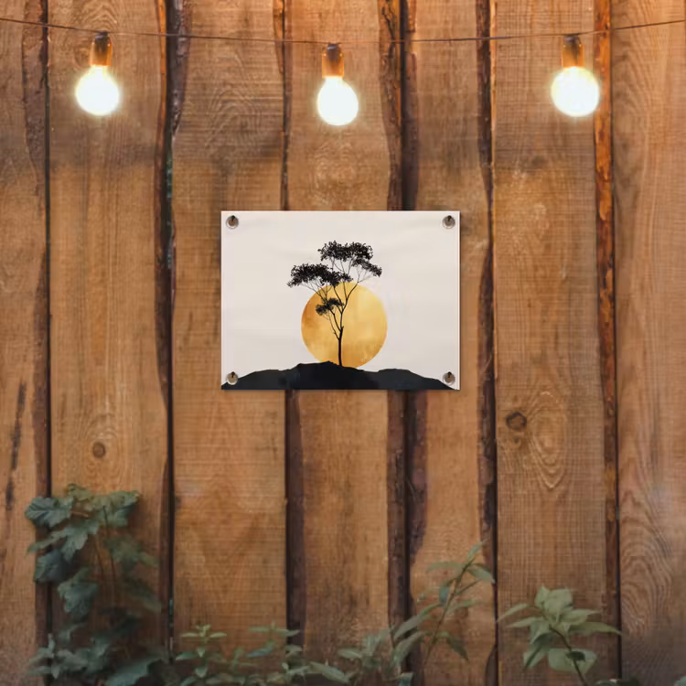 Tuinposter - Zwarte boom - Gouden cirkel - Heuvel — 3