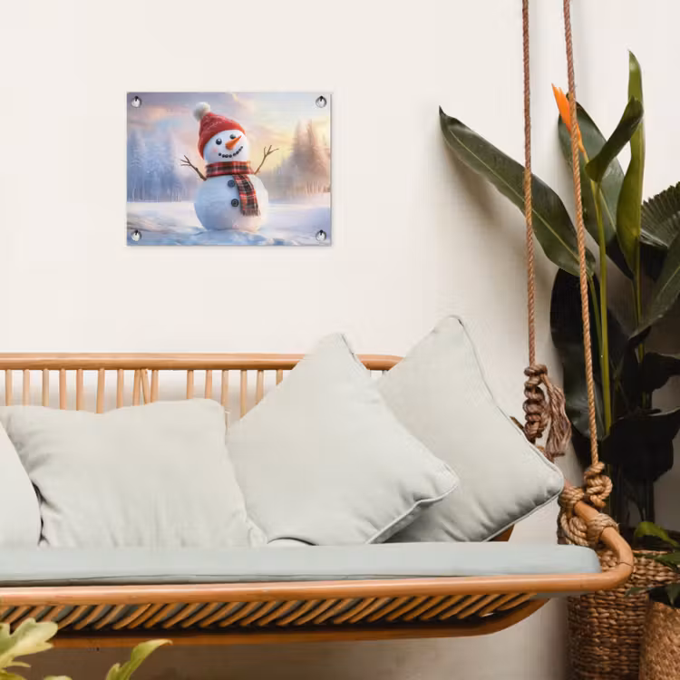 Tuinposter - Sneeuwpop - Zonsondergang - Wit — 4