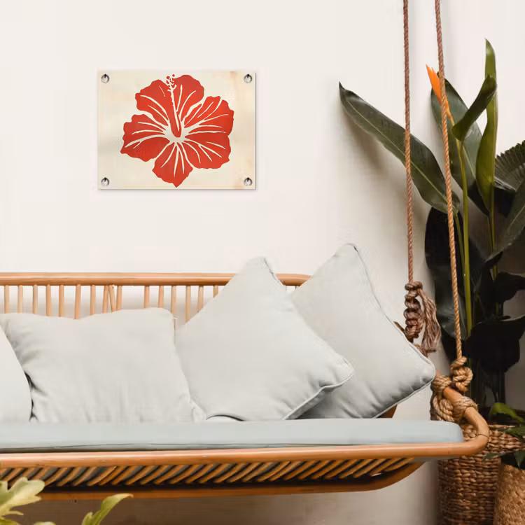 Tuinposter - Rode hibiscusbloem - Textuur achtergrond - Beige — 4