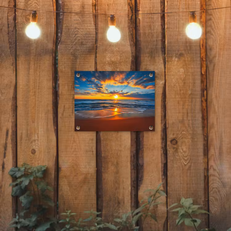 Tuinposter - Zee - Zonsondergang - Strand - Wolken - Oranje — 3