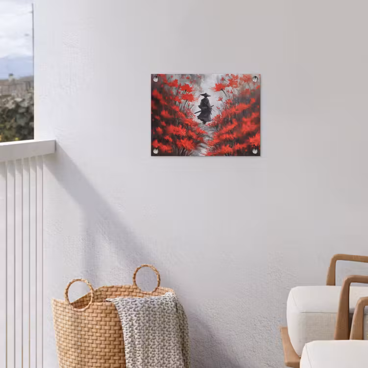 Tuinposter - Rode bloemen - mistig - Man — 5