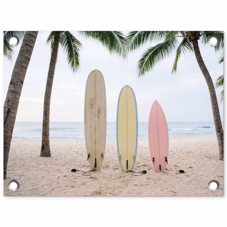 Tuinposter - Surfboard - Palmbomen - Kleurrijk — 1