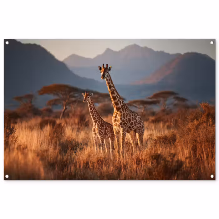 Tuinposter - Giraffen - Hoog gras - Acaciabomen