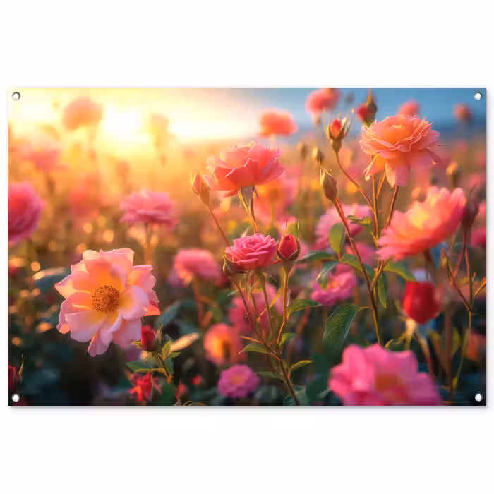 Tuinposter - Rozenveld in gouden avondlicht