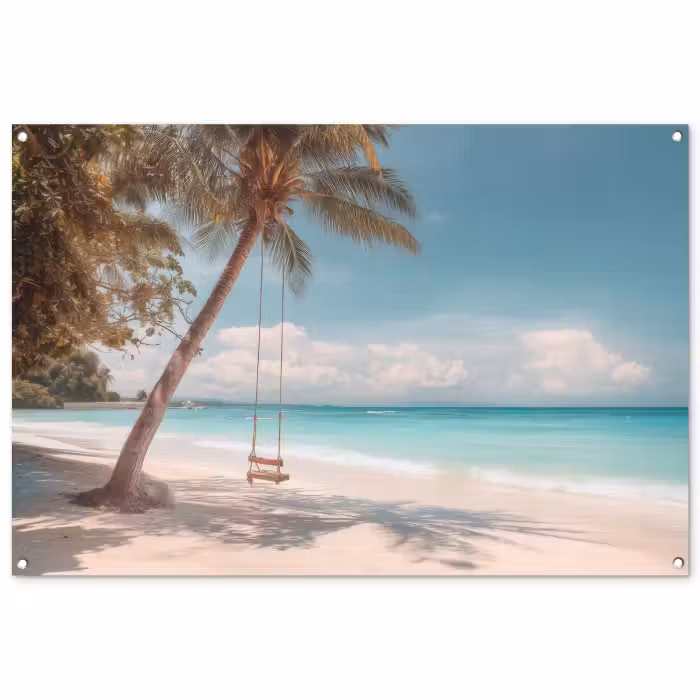 Tuinposter - Palmboom - Schommel - Strand - Lucht
