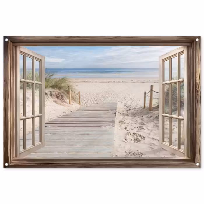 Tuinposter - Doorkijk - Strand - Duinen - Pad - Landschap