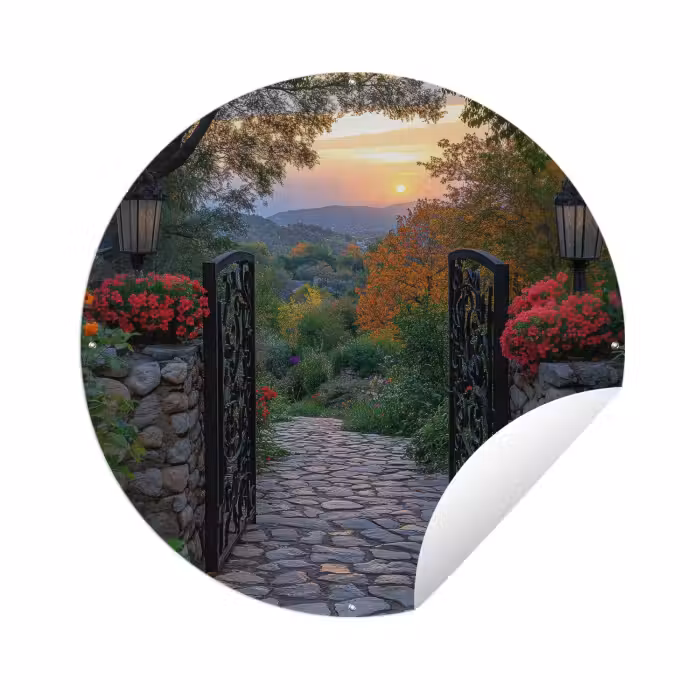 Tuinposter - Landschap - Hek - Pad - Zonsondergang - Natuur