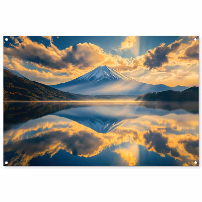 Tuinposter - Berg - Rivier - Zonsondergang
