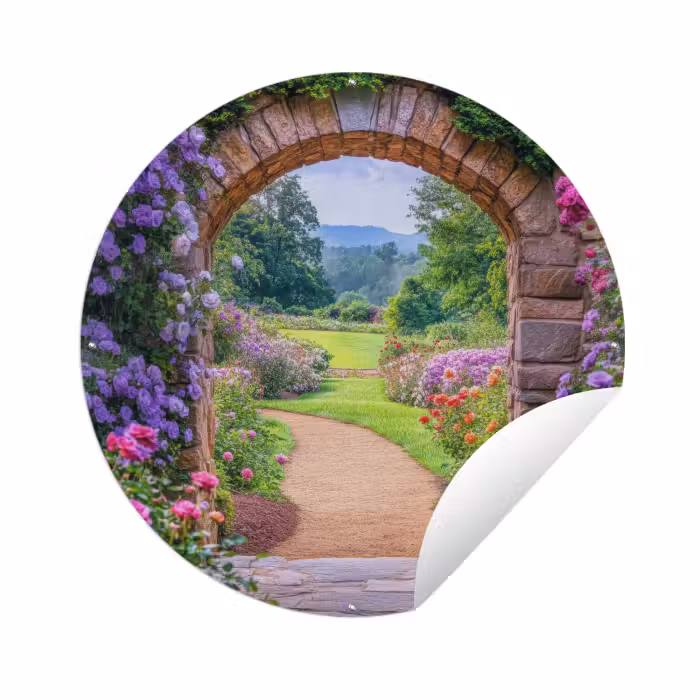 Tuinposter - Doorkijk - Poort - Bloemen - Tuin