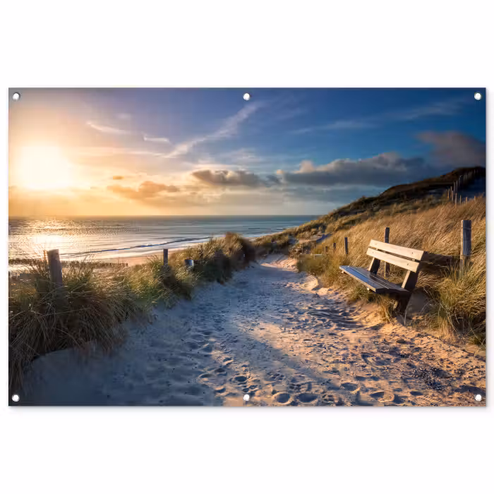 Tuinposter - Zonsondergang - Strand - Duin - Gras - Bank