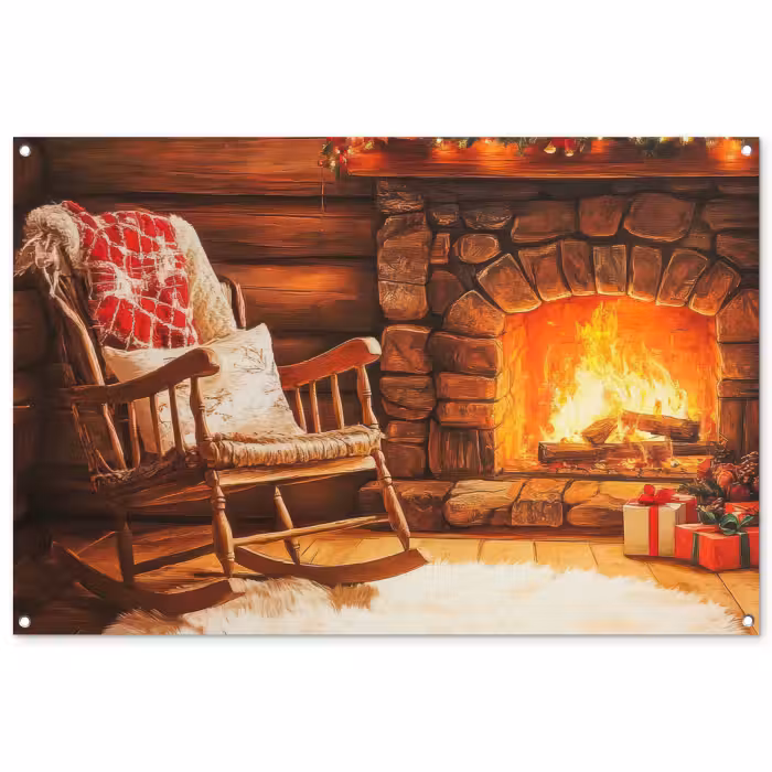 Tuinposter - Winter - Kerst - Huis - Openhaard