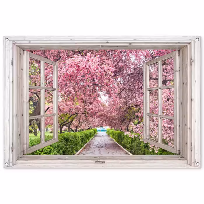 Tuinposter - Uitzicht op Bloeiende Kersenbomen
