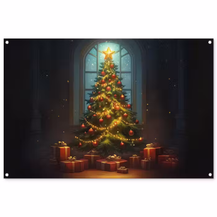 Tuinposter - Kerstboom - Cadeau - Kerst - Winter