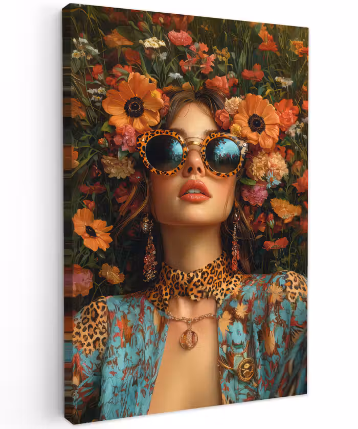 Buiten canvas - Vrouwen - Bloemen - Modern - Bril - Abstract