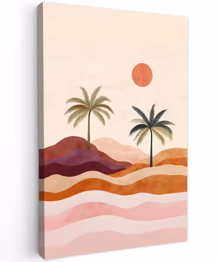 Buiten canvas - Palmbomen - Abstract - Zon - Heuvels