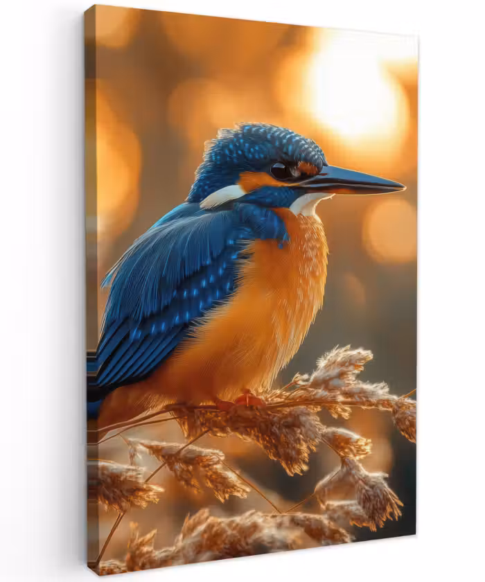 Buiten canvas - IJsvogel - Herfst - Vogels - Zon - Natuur - Herfsttakken