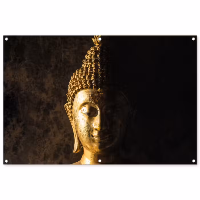 Tuinposter - Buddha - Boeddha beeld - Goud - Spiritueel - Zwart