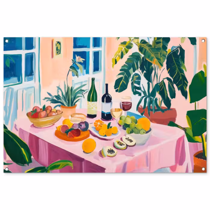 Tuinposter - Tafel - Wijn - Fruit