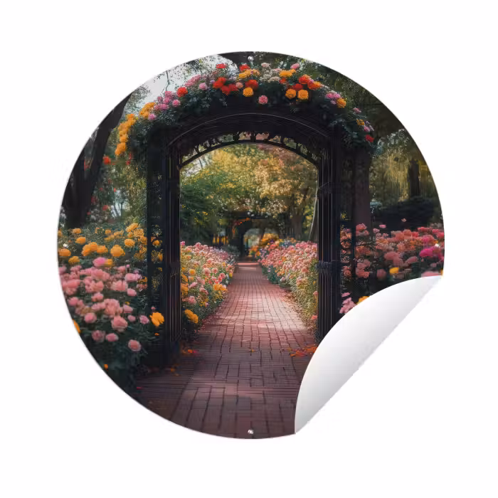 Tuinposter - Doorkijk - Bloemen - Pad - Natuur - Kleurrijk