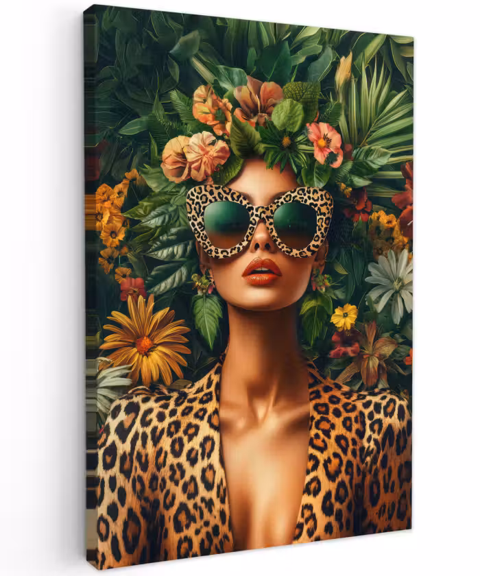 Buiten canvas - Vrouw - Panterprint - Jungle - Natuur - Luxe
