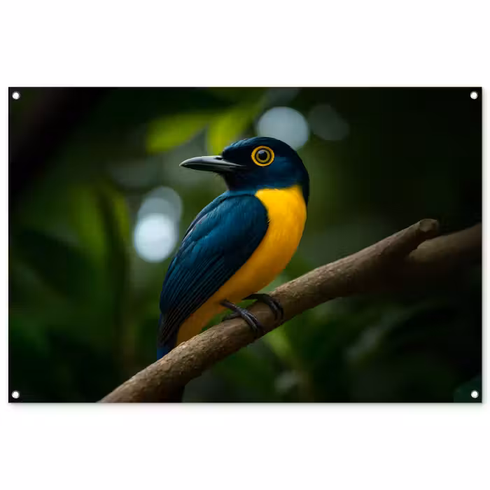 Tuinposter - Vogel - Tak - Geel - Bladeren
