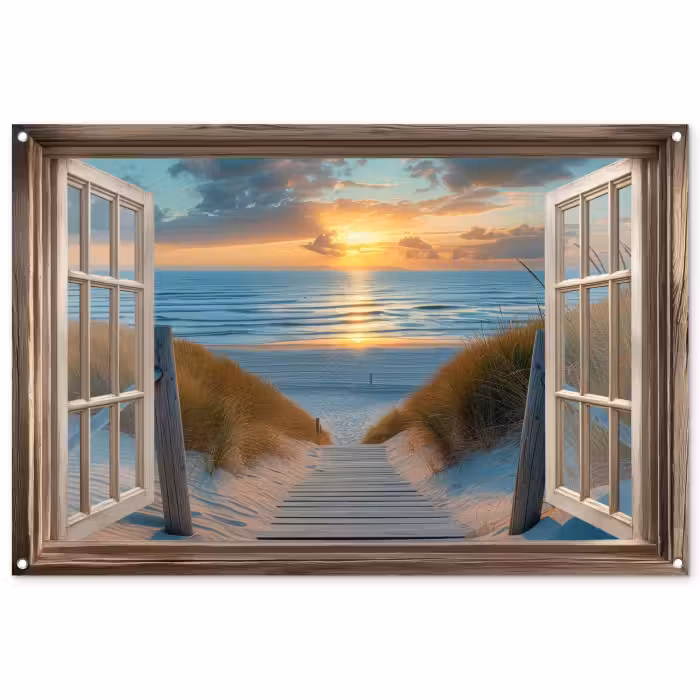 Tuinposter - Doorkijk - Strand - Pad - Zonsondergang