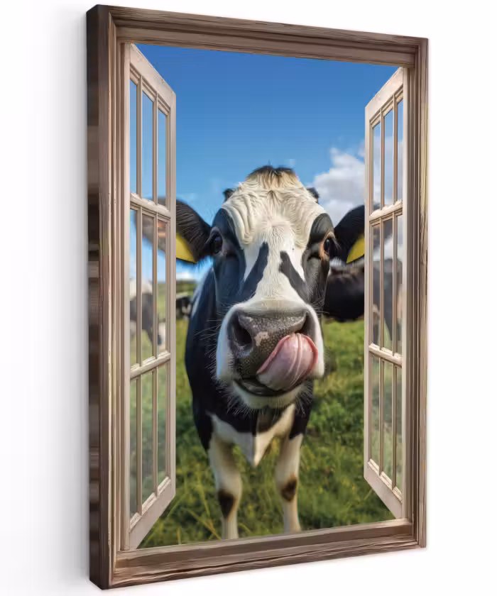 Buiten canvas - Doorkijk - Koe - Weiland - Dieren - Natuur