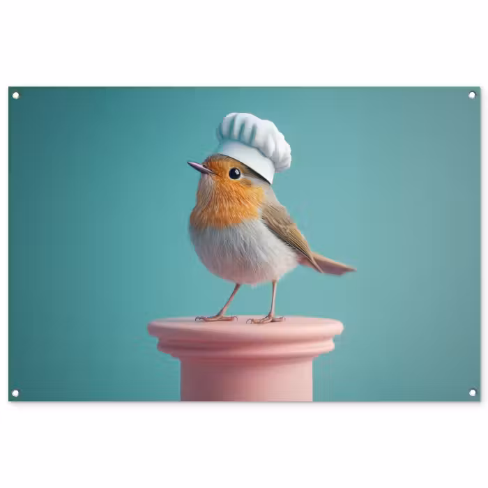 Tuinposter - Roodborstje - Vogel - Koksmuts - Sokkel