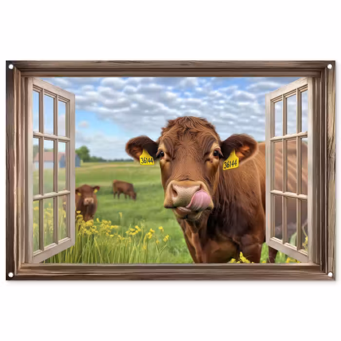 Tuinposter - Doorkijk - Koe - Weiland - Landschap - Dieren