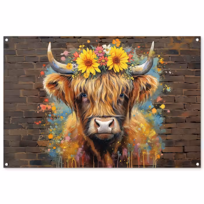 Tuinposter - Hooglander met Bloemenkroon