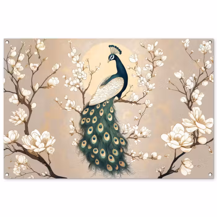 Tuinposter - Pauw - Tak - Bloemen