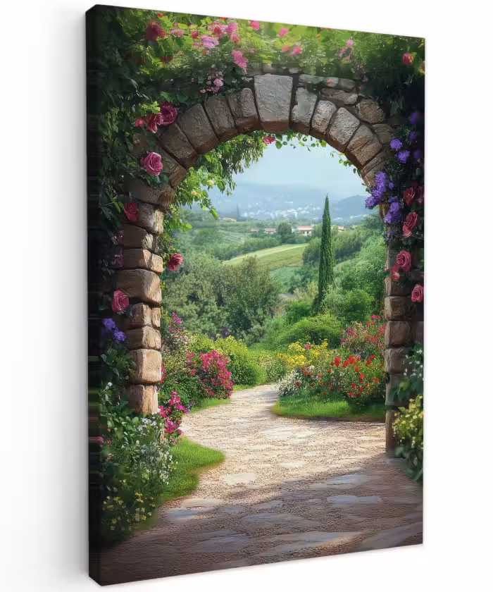 Buiten canvas - Doorkijk - Landschap - Bloemen - Pad - Uitzicht