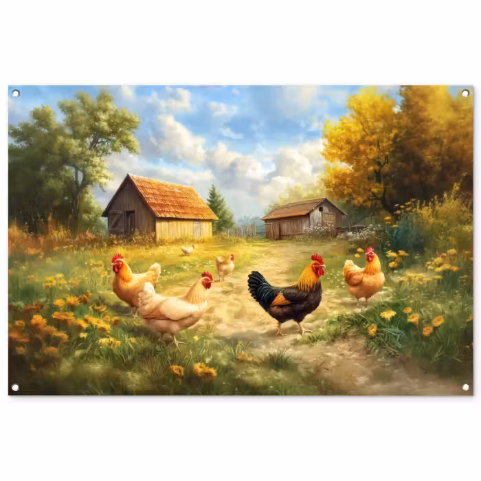 Tuinposter - Kippen - Landelijke rust - Natuur