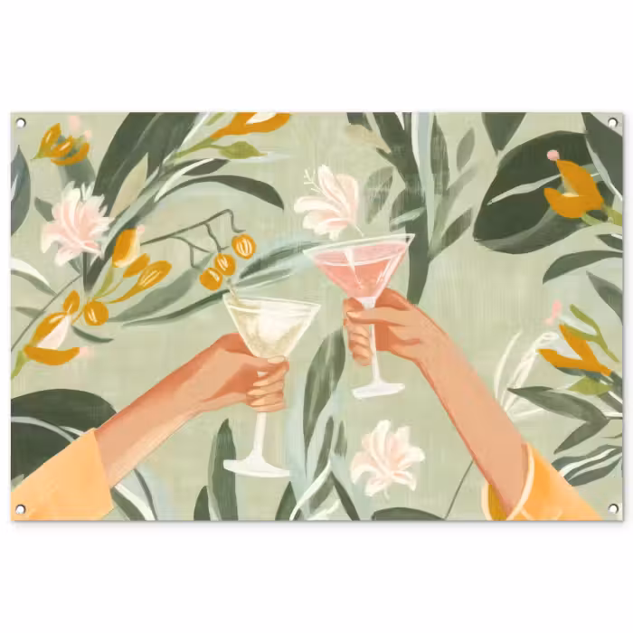 Tuinposter - Glazen - Proosten - Bladeren - Groen