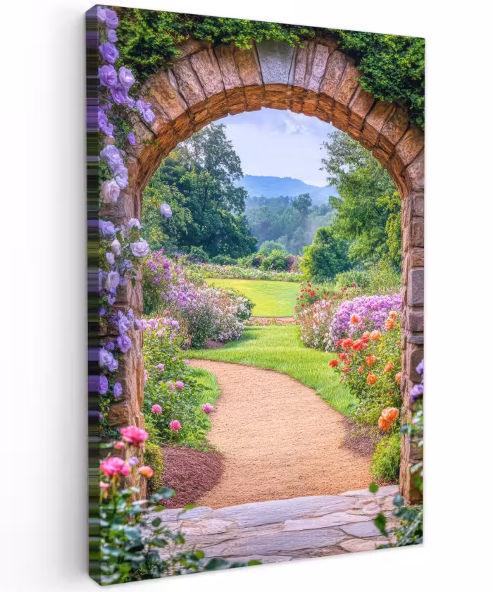 Buiten canvas - Doorkijk - Poort - Bloemen - Tuin