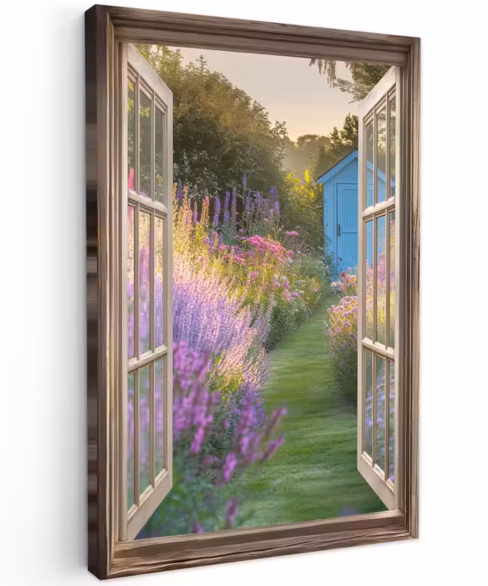 Buiten canvas - Doorkijk - Bloemen - Raam - Natuur