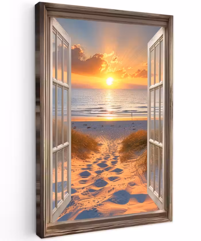 Buiten canvas - Doorkijk - Strand - Duinen - Zonsondergang