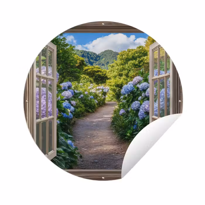 Tuinposter - Doorkijk - Hortensia - Pad - Natuur